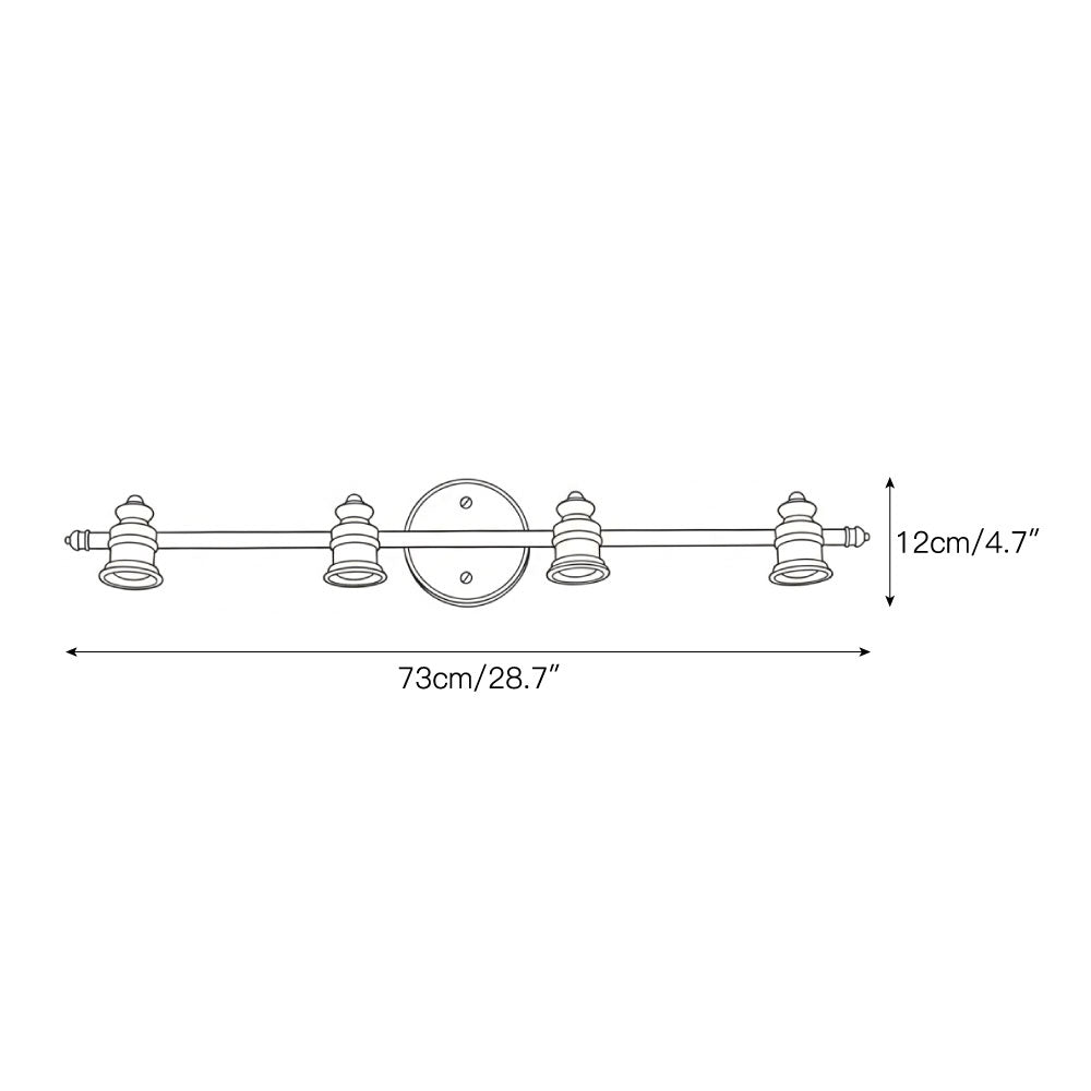 Dimension drawing of the four-head brass spotlight bar — Casa Norex