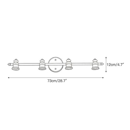 Dimension drawing of the four-head brass spotlight bar — Casa Norex