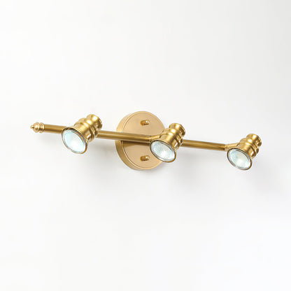 Two-head brass spotlight bar with both heads lit — Casa Norex
