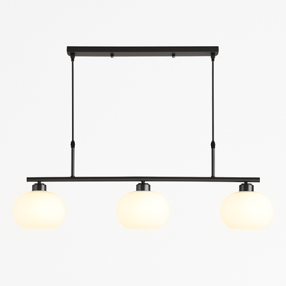 Frosted glass orb chandelier — linear silhouette with metal framework in black finish | Casa Norex
