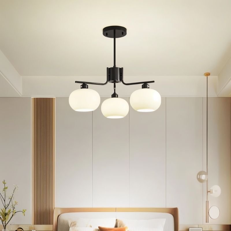 Chandelier in bedroom setting — round 3-light configuration | Casa Norex