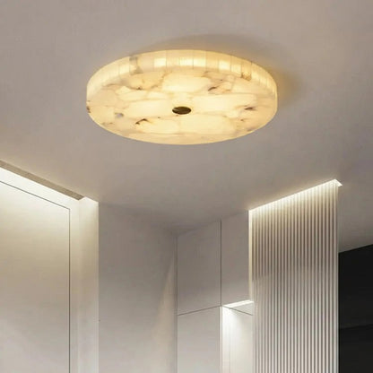 Close-up of natural alabaster veining on flush mount ceiling light | Casa Norex