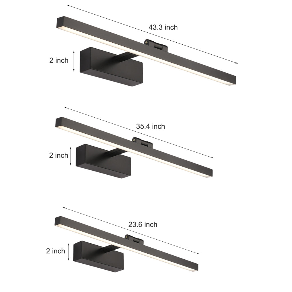Rotatable LED vanity bar light bath bar vanity light black rectangular three length options — Casa Norex