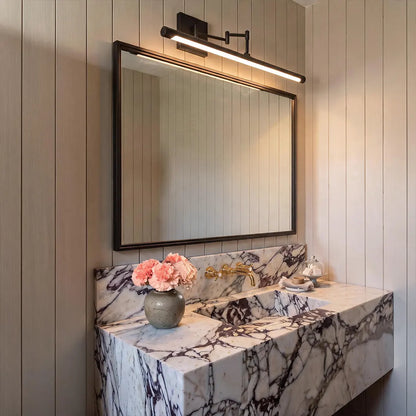 Black swing arm vanity light bar black bar vanity light marble bathroom | Casa Norex