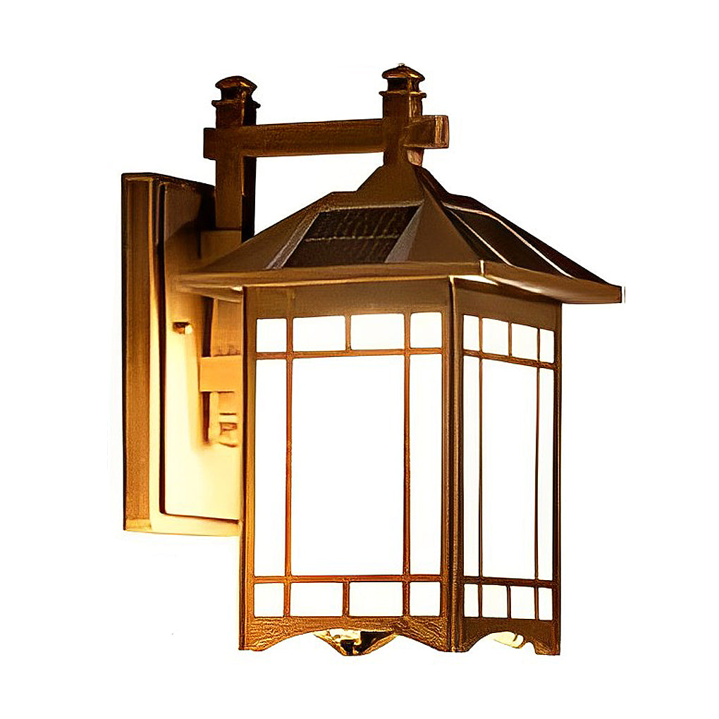 Retro lantern outdoor wall light black frame on wooden exterior wall — Casa Norex
