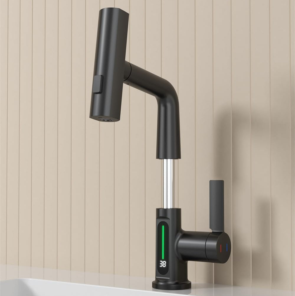 Novara Waterfall Bathroom Faucet side profile — Matte White finish — Casa Norex