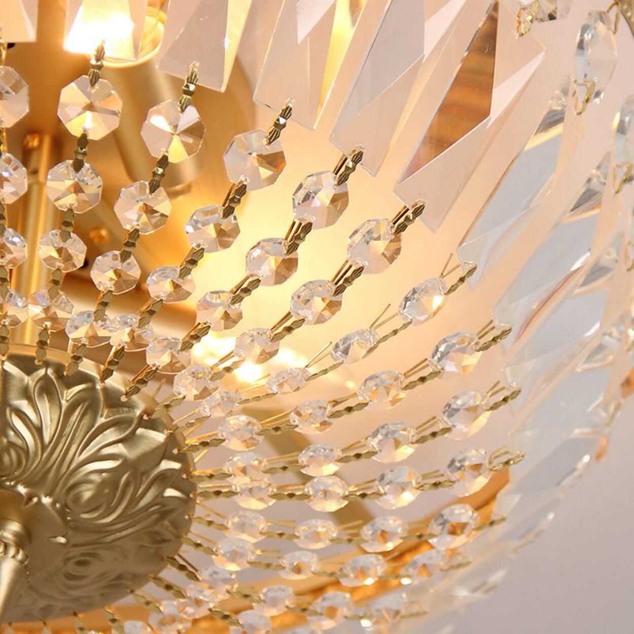 Bowl-Shaped Brass Crystal Flush Mount Ceiling Light