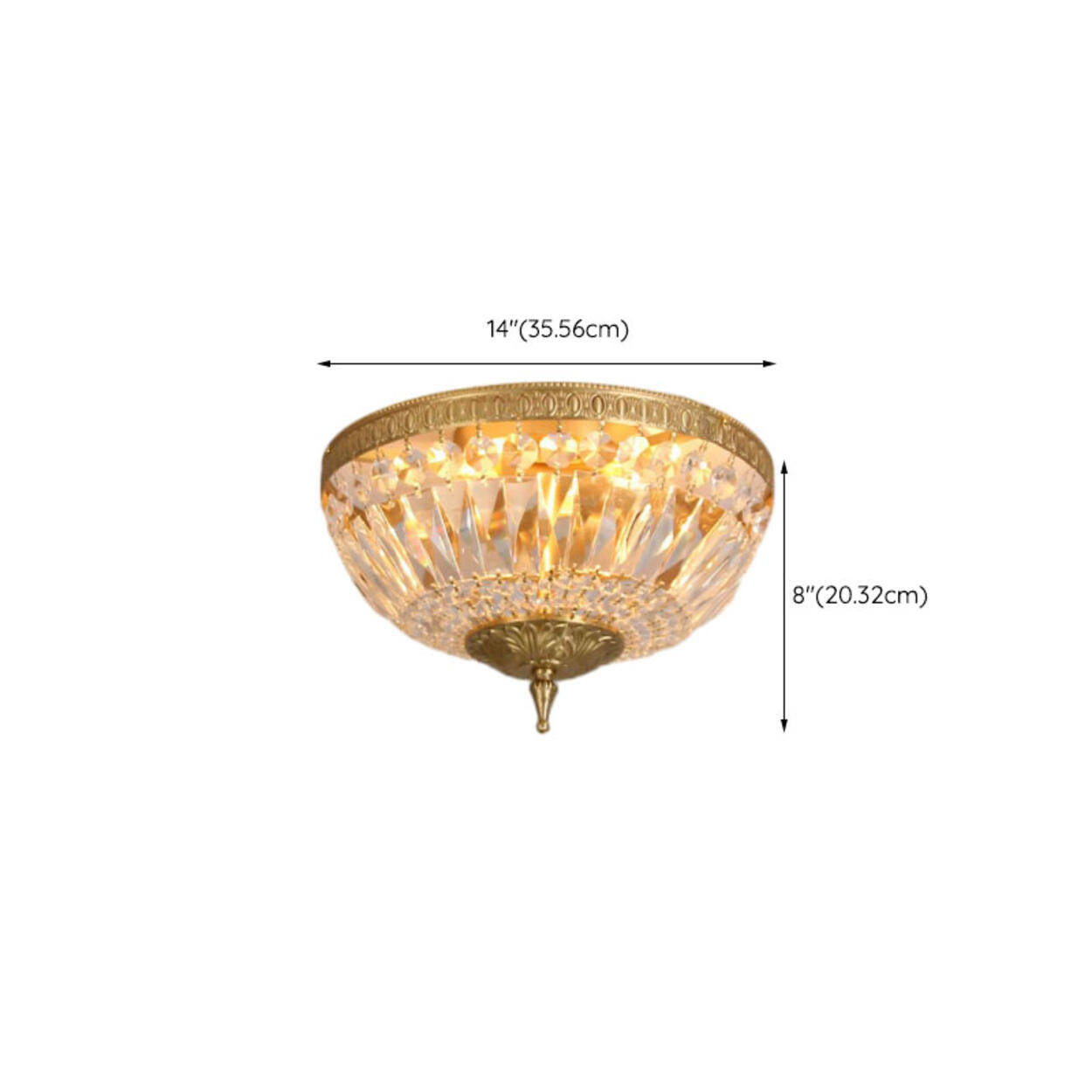 Bowl-Shaped Brass Crystal Flush Mount Ceiling Light