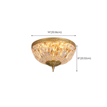 Bowl-Shaped Brass Crystal Flush Mount Ceiling Light