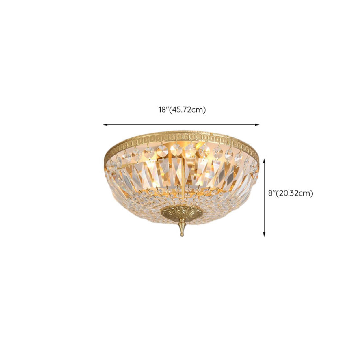 Bowl-Shaped Brass Crystal Flush Mount Ceiling Light