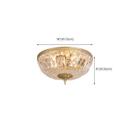 Bowl-Shaped Brass Crystal Flush Mount Ceiling Light