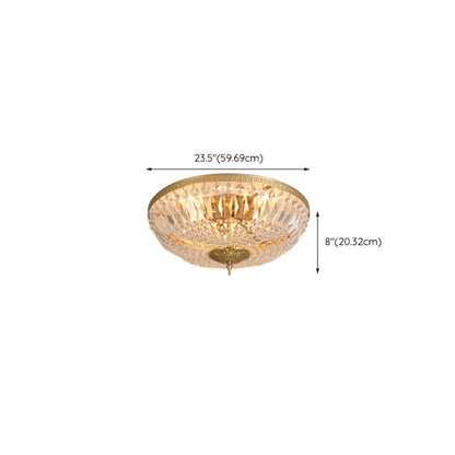 Bowl-Shaped Brass Crystal Flush Mount Ceiling Light