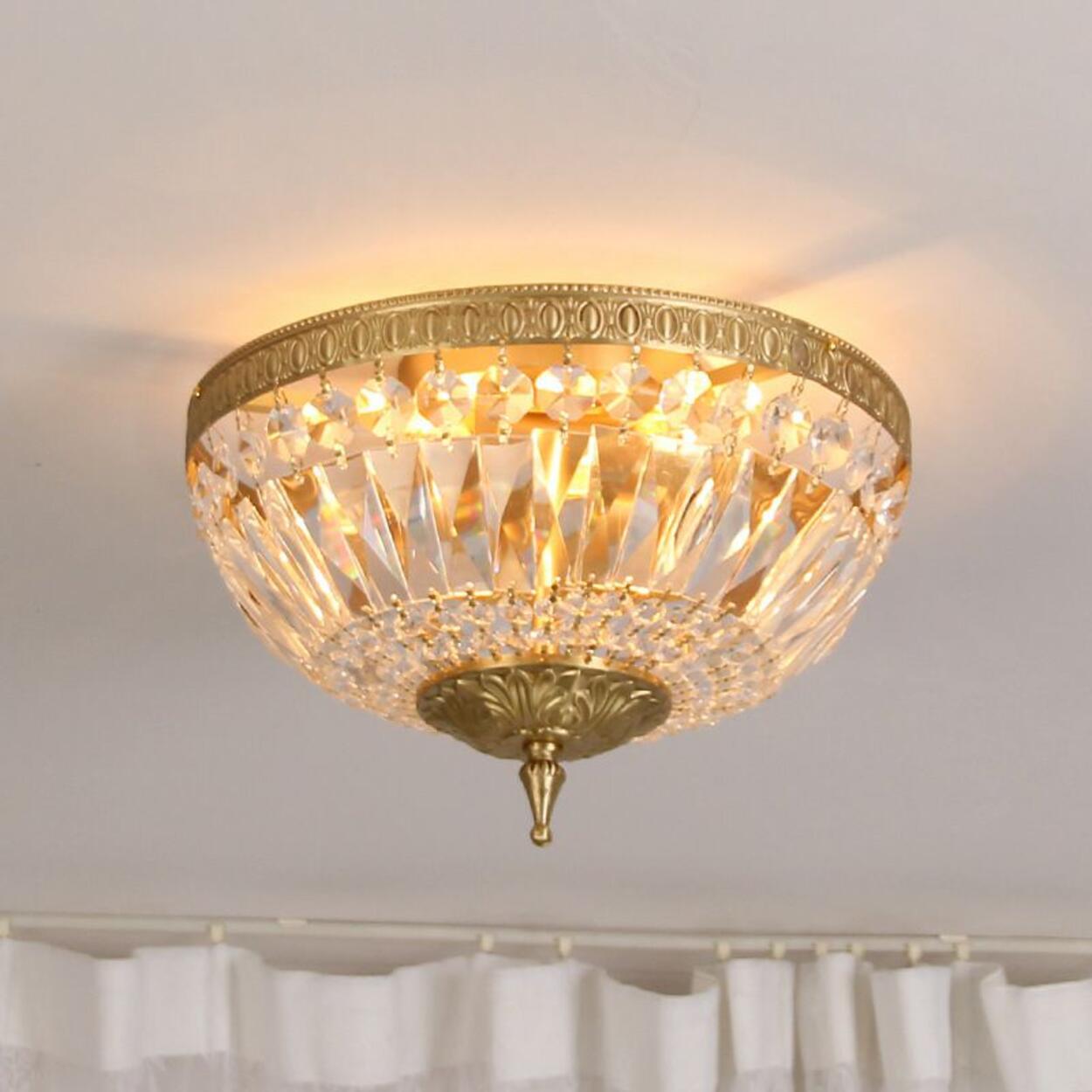 Bowl-shaped brass crystal flush mount ceiling light 14 inch | Casa Norex