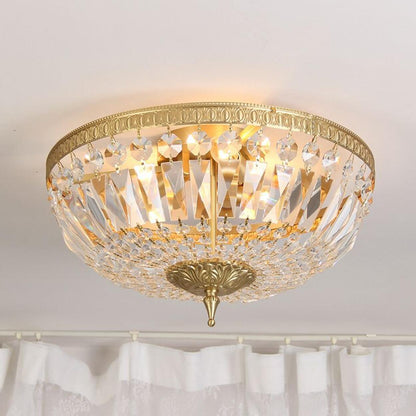 Crystal bowl flush mount close-up - brass finish by Casa Norex