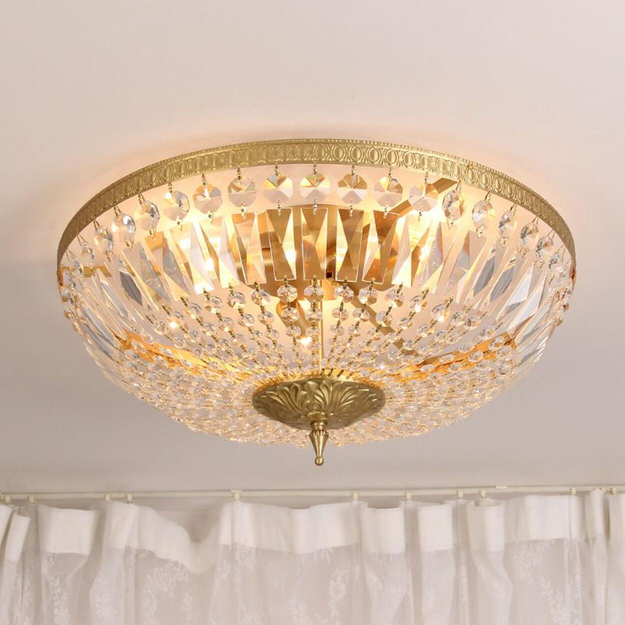 Bowl crystal flush mount warm ambient glow - interior view - Casa Norex