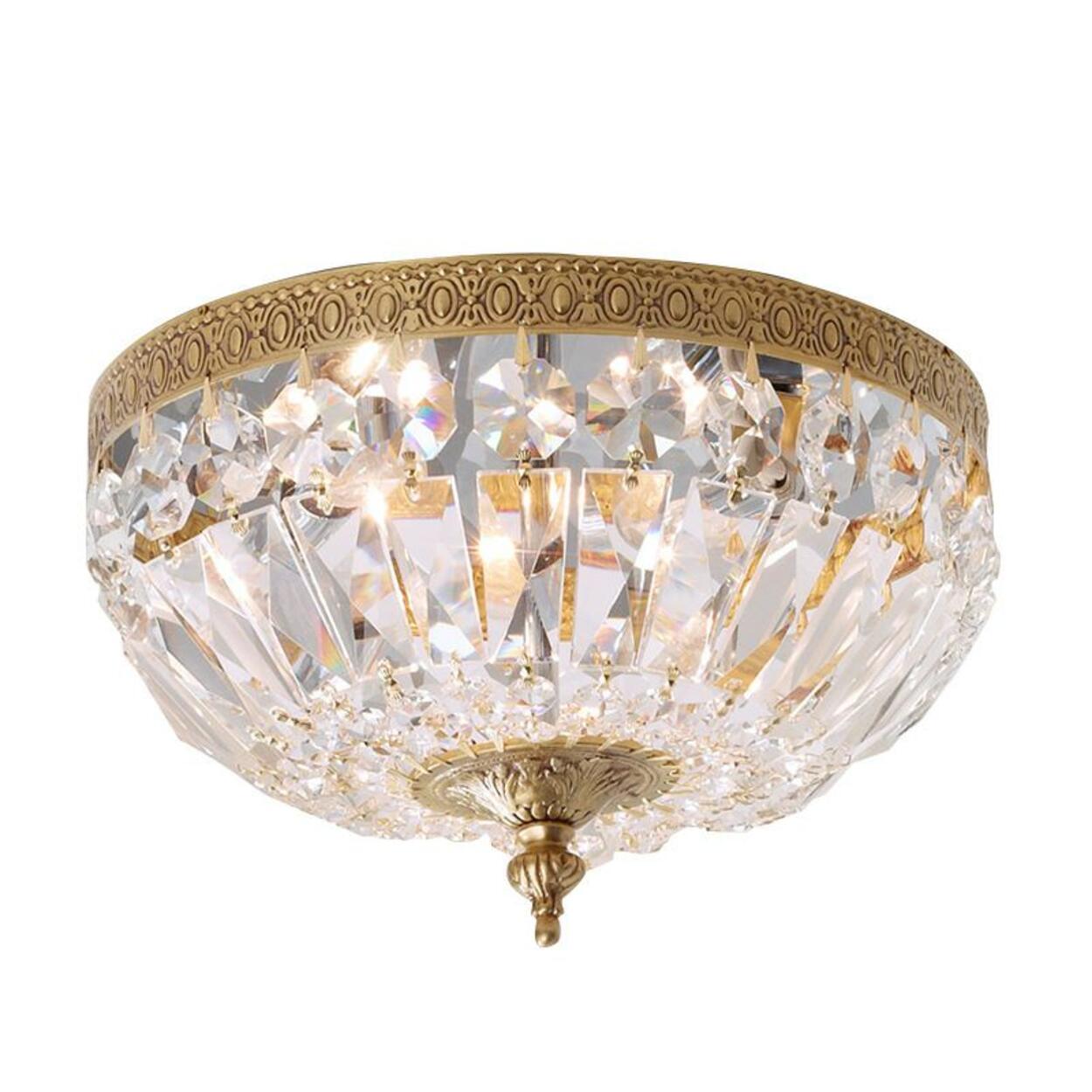 Bowl-Shaped Brass Crystal Flush Mount Ceiling Light