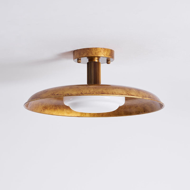 Flush mount ceiling light — gilded iron dish with frosted glass diffuser | Casa Norex