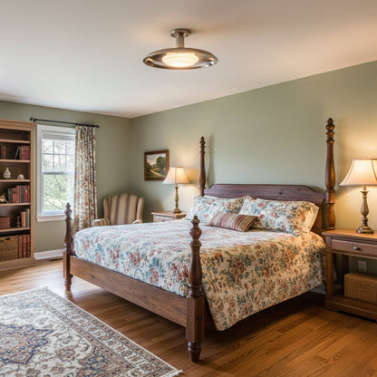 Gilded iron ceiling light in a bedroom with a four-poster bed — Casa Norex