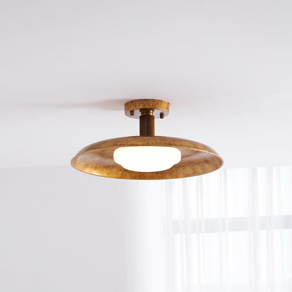Gilded iron flush mount seen from the side on a white ceiling — Casa Norex