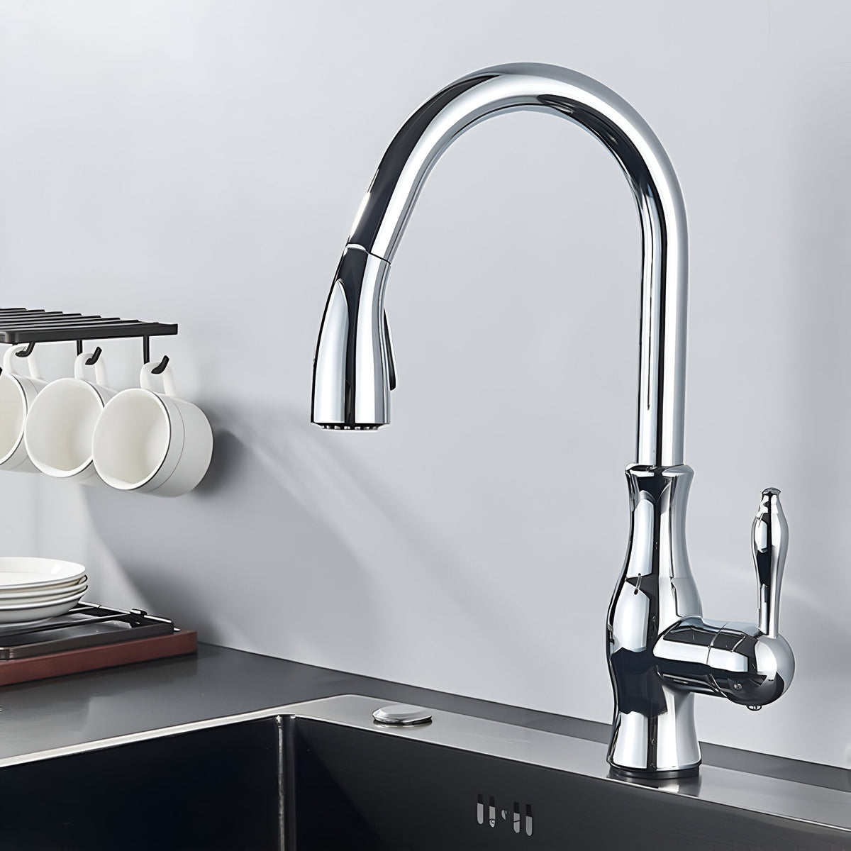 Aurelia Pull-Out Kitchen Faucet — Chrome finish close-up | Casa Norex