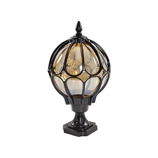 Copper glass globe outdoor post light — classical black outdoor globe pillar light on white background | Casa Norex
