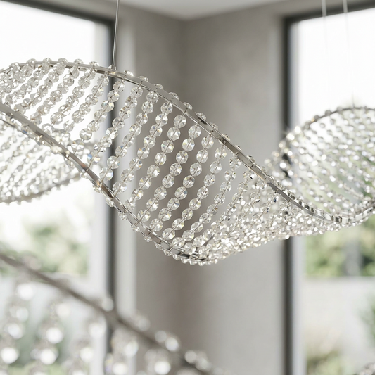 Alony pendant light above dining table - warm crystal glow - Casa Norex