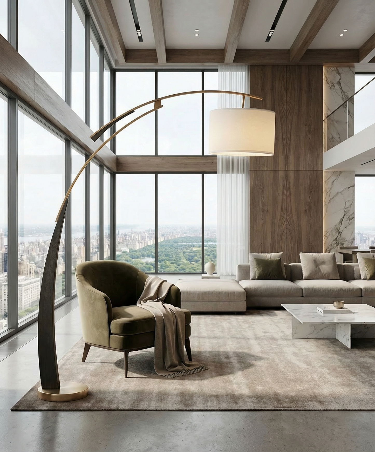 Mazork arc floor lamp fabric shade detail - diffused light - Casa Norex