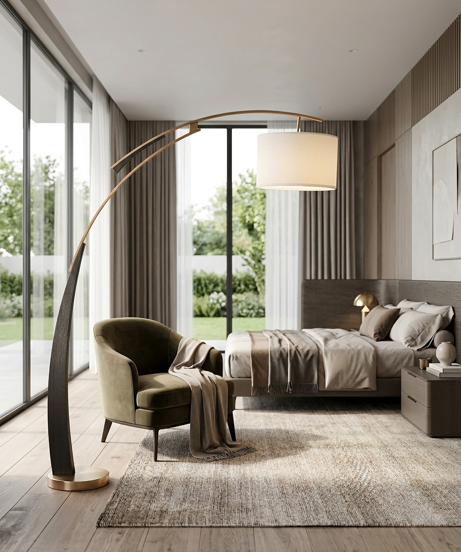 Mazork high arc floor lamp base detail - weighted metal - Casa Norex