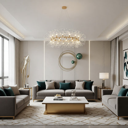 K9 crystal dandelion chandelier close-up - gold finish by Casa Norex