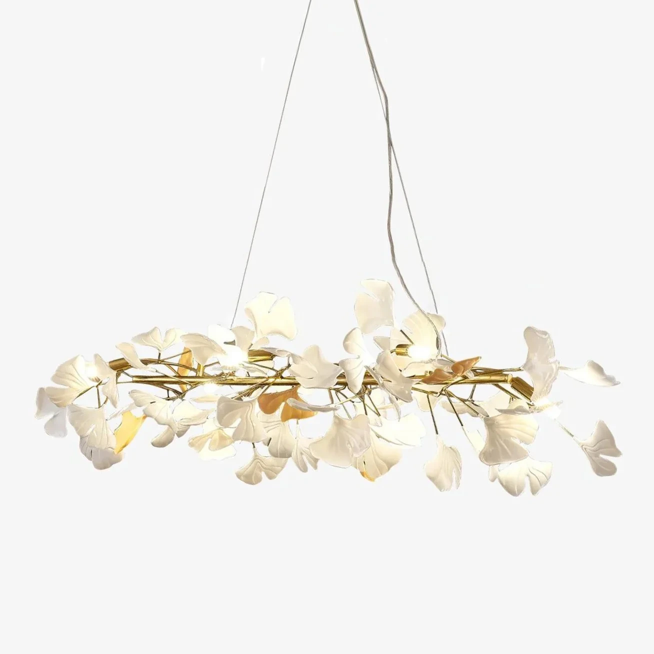 Ginko Island linear chandelier ceramic ginkgo leaf kitchen island | Casa Norex
