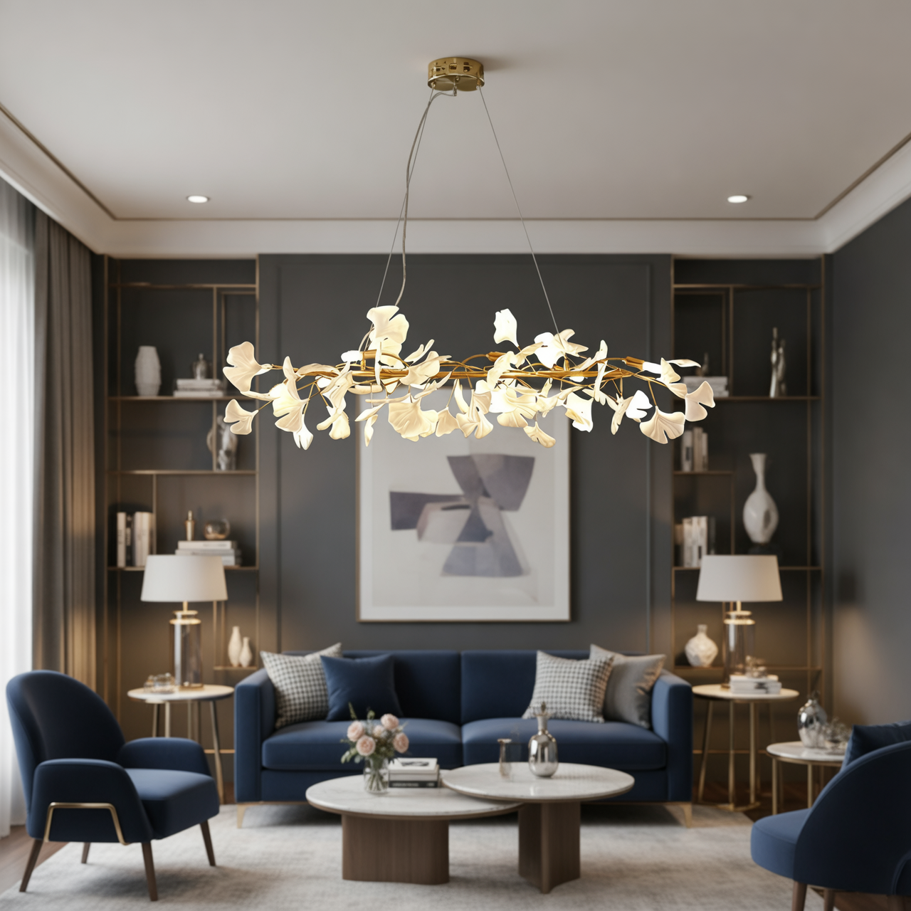 Ginko Island chandelier above dining table - 6-bulb pendant - Casa Norex