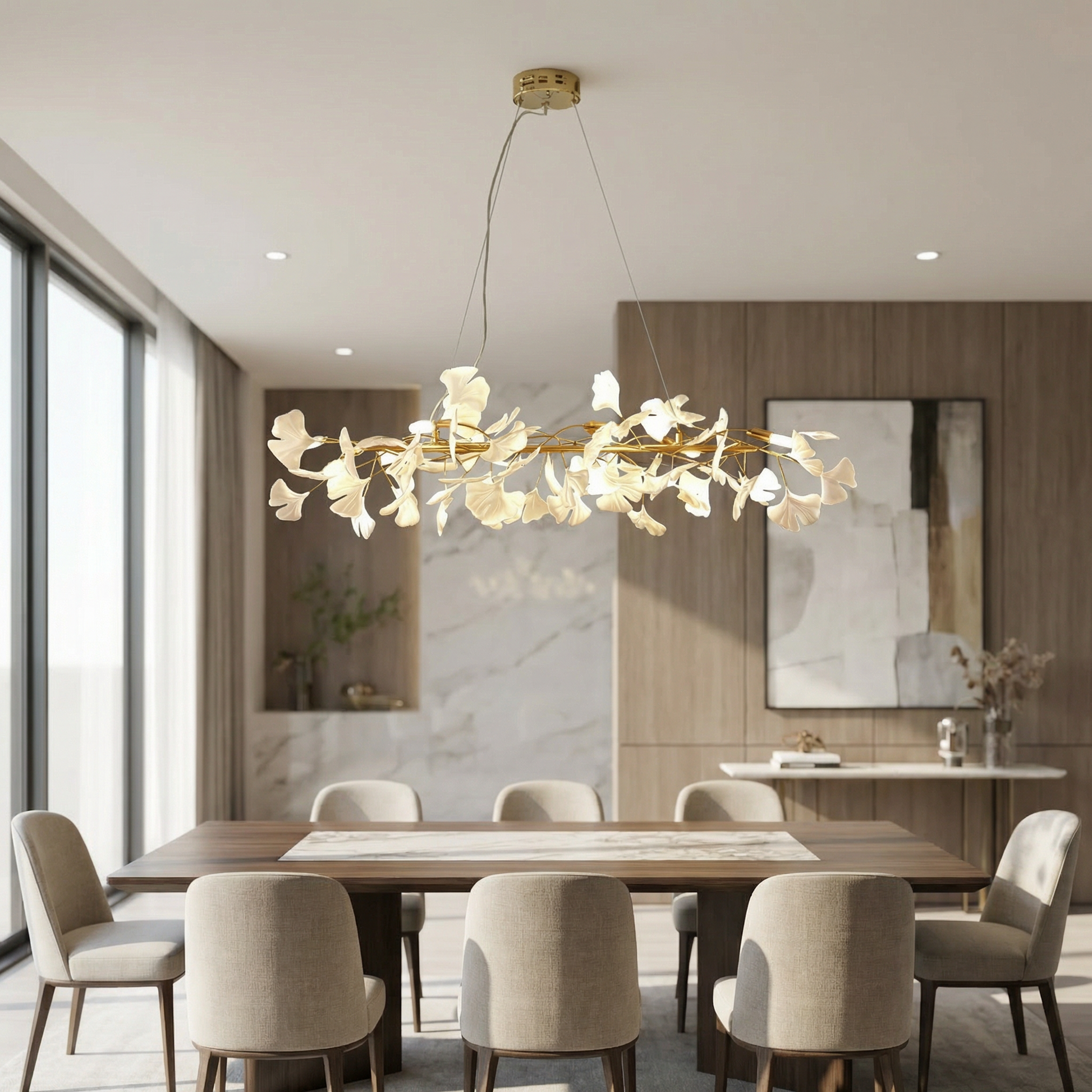 Ceramic ginkgo leaf detail - Ginko Island chandelier by Casa Norex