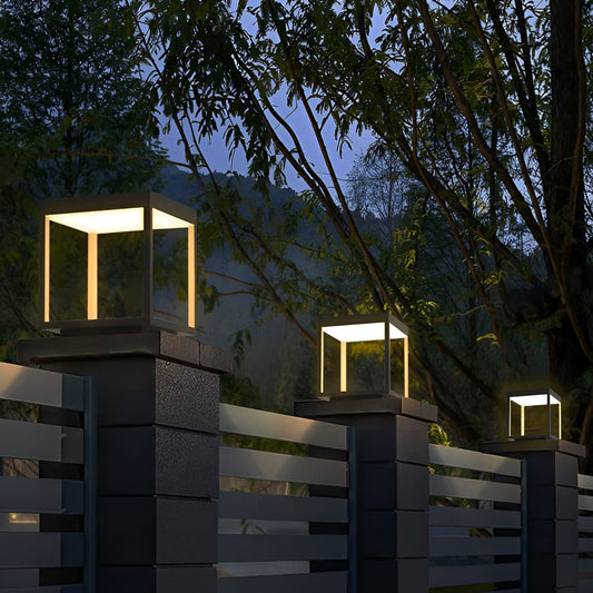 Concrete open-frame square pillar light — open frame pillar light fence | Casa Norex