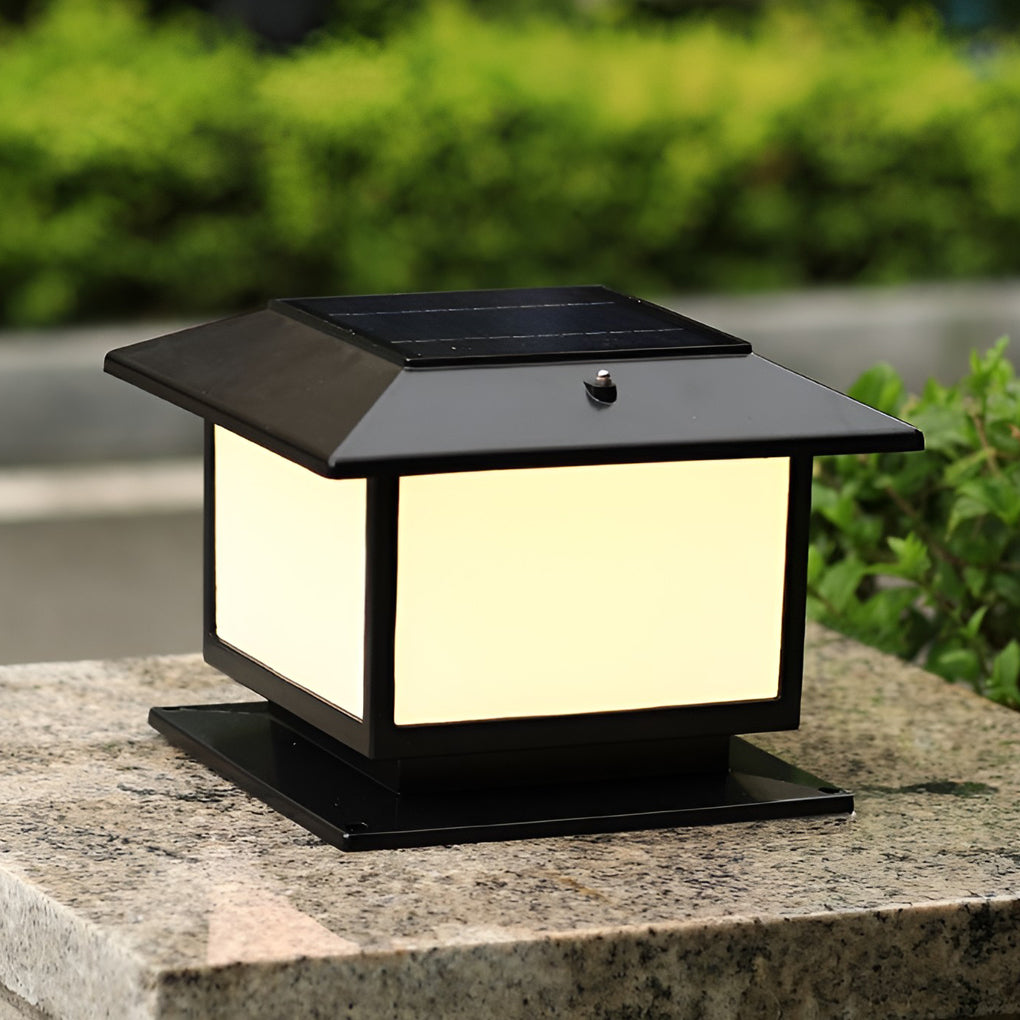 Brindle flat roof black pillar light on stone — Casa Norex