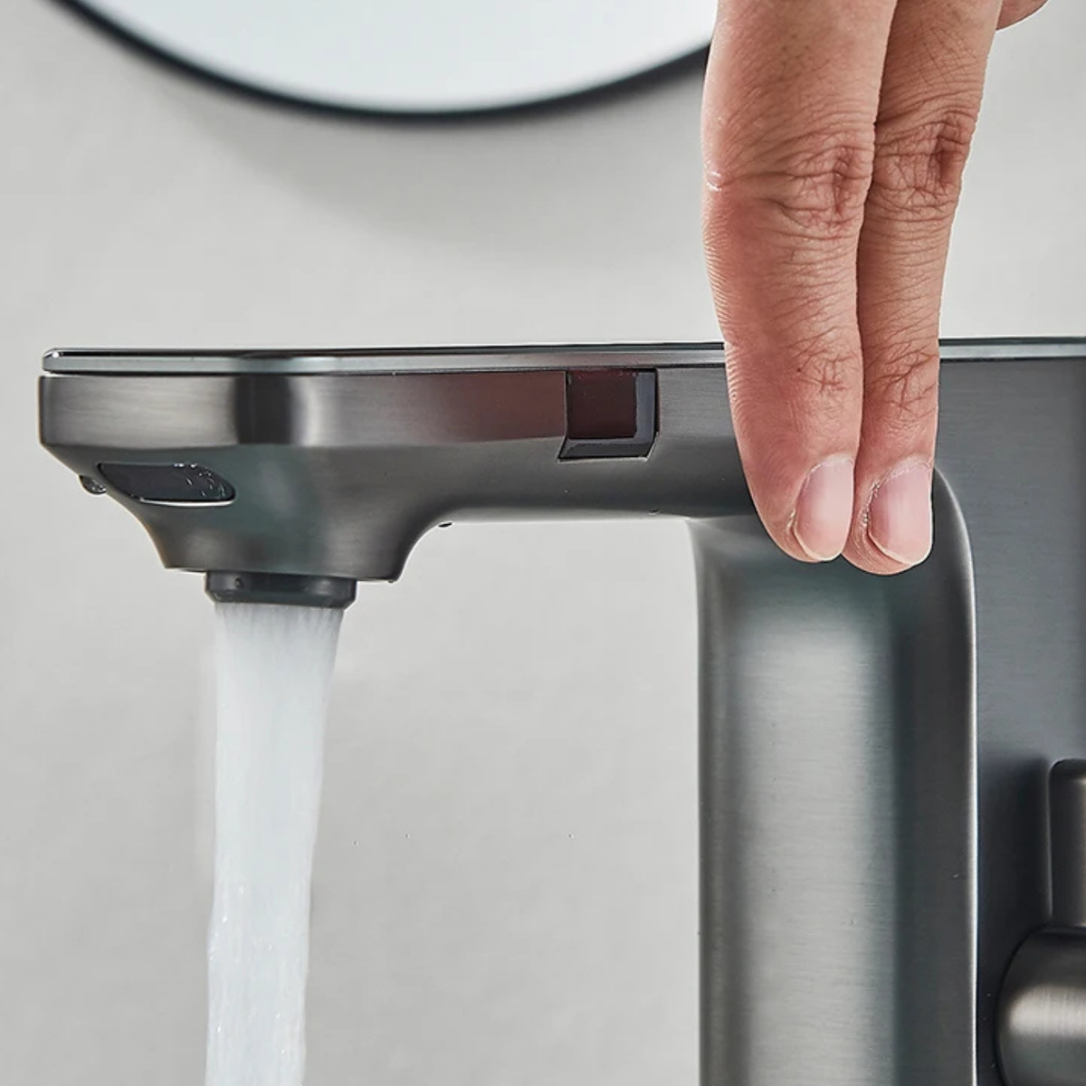 Sensora Bathroom Basin Faucet handle detail — White finish — Casa Norex