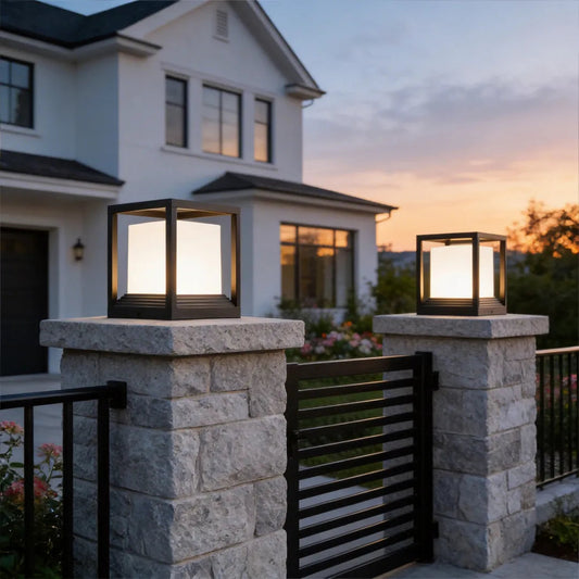 Plinth entry gate pillars at a modern house — Casa Norex