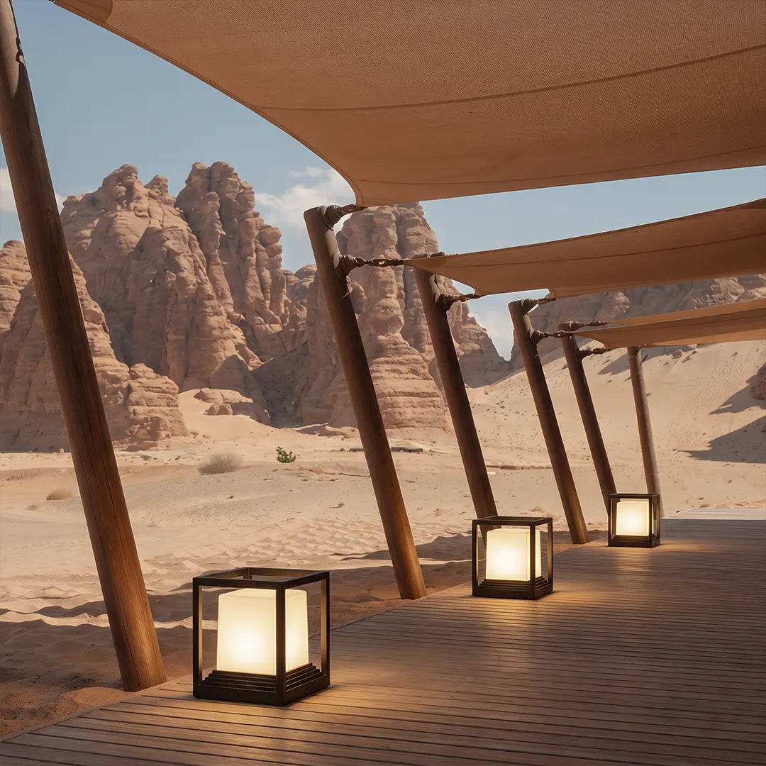 Plinth minimalist cube light on a deck — Casa Norex