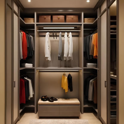 Light bar lighting a walk-in closet with shoes and clothes — Casa Norex