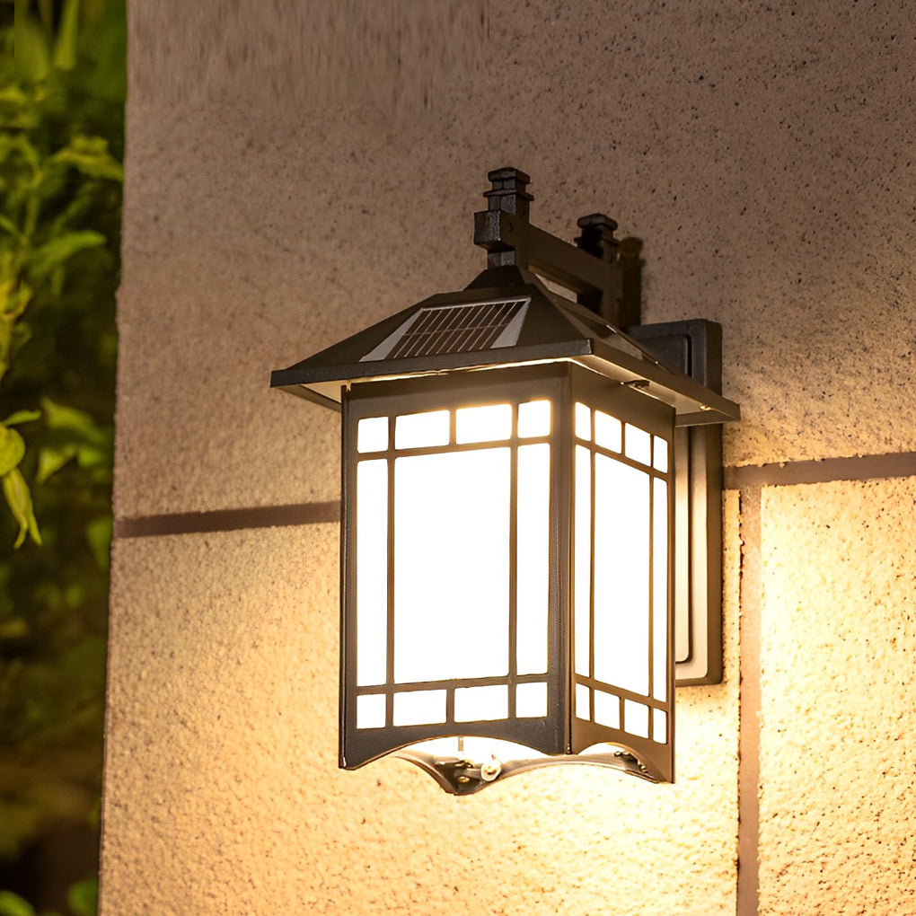 Retro lantern outdoor wall light — die-cast aluminum frame in gold finish with white glass shade | Casa Norex