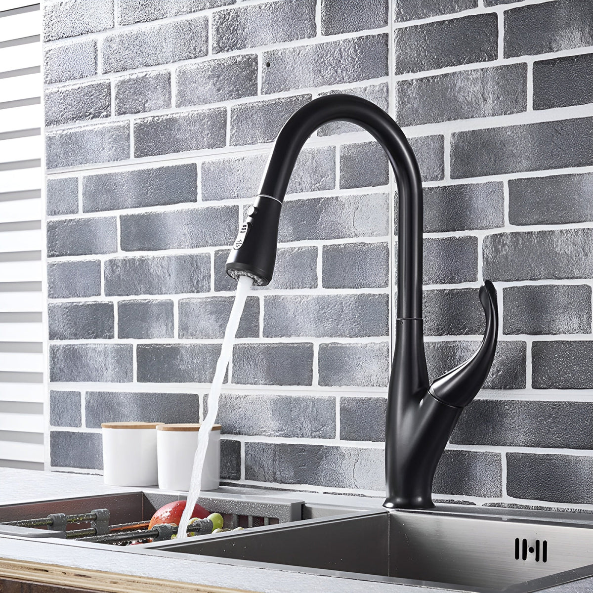 Winslow Victorian Pull-Out Kitchen Faucet — Matte Black finish in use | Casa Norex
