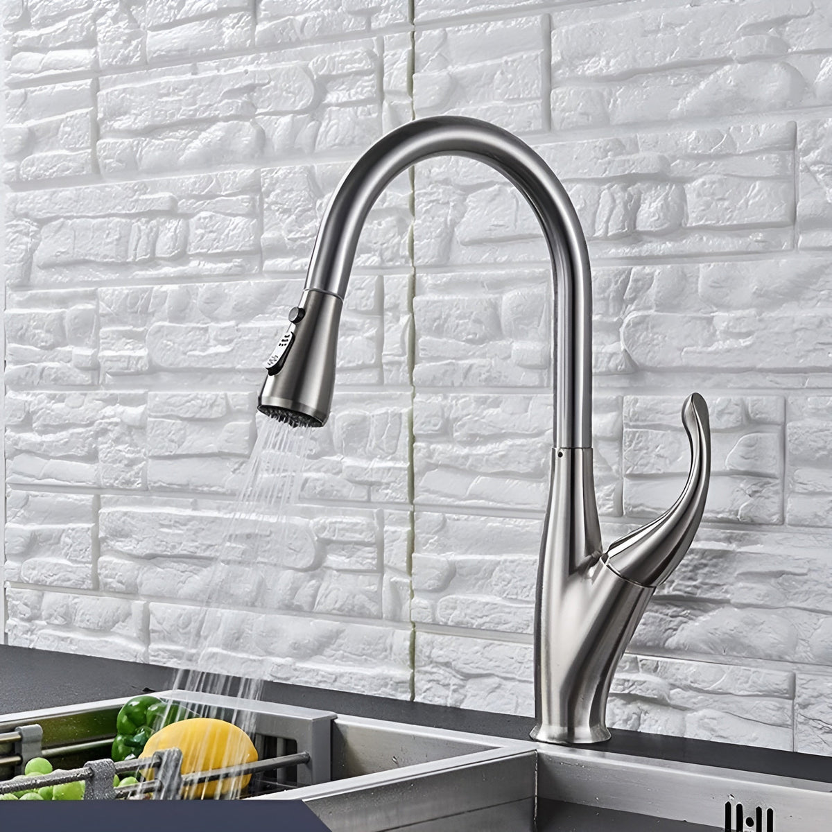 Winslow Victorian Pull-Out Kitchen Faucet — Chrome finish, spray mode detail | Casa Norex
