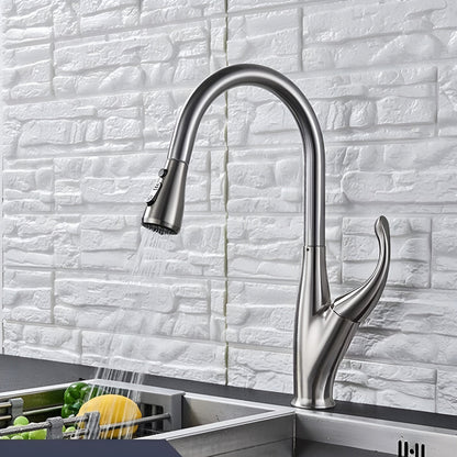 Winslow Victorian Pull-Out Kitchen Faucet — Chrome finish, spray mode detail | Casa Norex