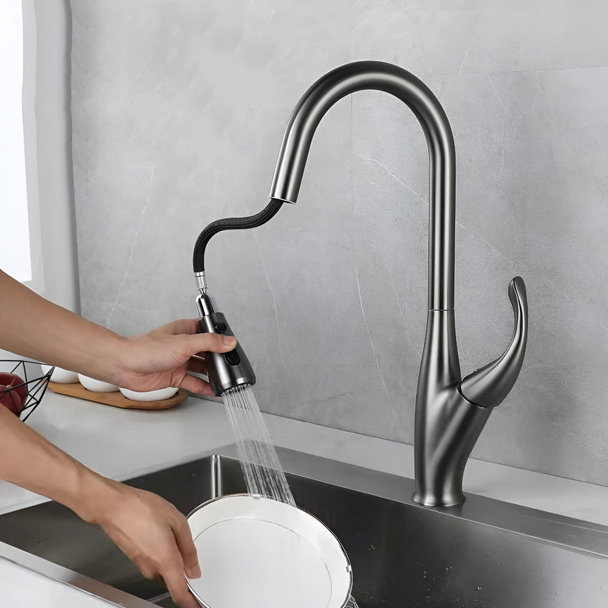 Winslow Victorian Pull-Out Kitchen Faucet — Chrome finish, sprayer extended | Casa Norex