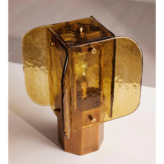 Hand-blown amber glass table lamp — stainless steel base | Casa Norex
