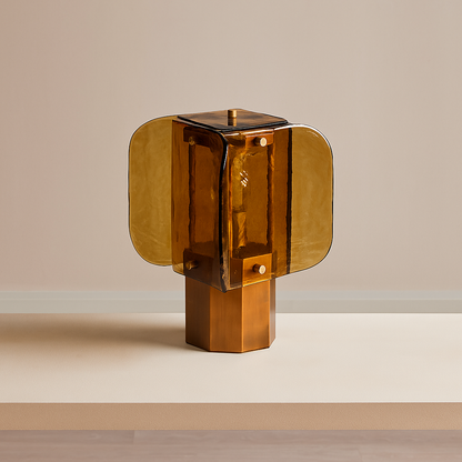 Sculptural amber glass table lamp detail view — Casa Norex
