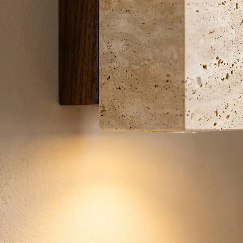 Wall sconce rectangle silhouette, alternate angle — stone-look finish | Casa Norex