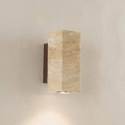 Wabi-Sabi wall lamp mounted above staircase, warm ambient glow — Casa Norex