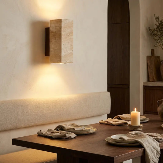 Wabi-Sabi wall lamp brushed metal mounting arm detail — Casa Norex