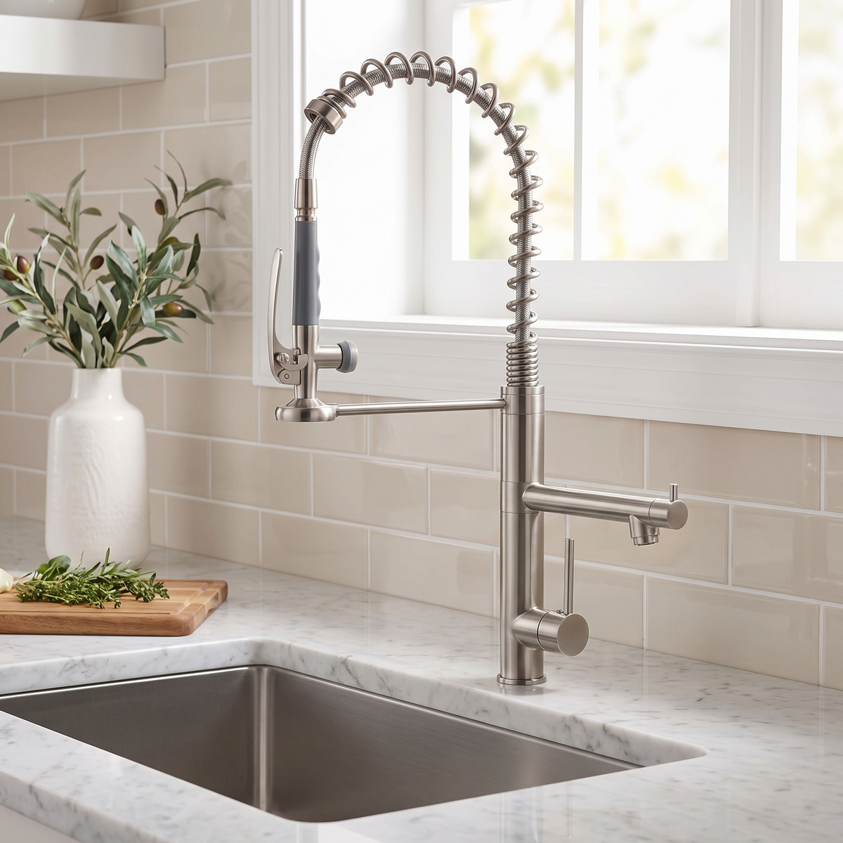 Harlow Pull-Down Kitchen Faucet base plate detail — Brushed Nickel finish — Casa Norex