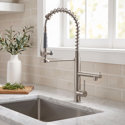 Harlow Pull-Down Kitchen Faucet base plate detail — Brushed Nickel finish — Casa Norex